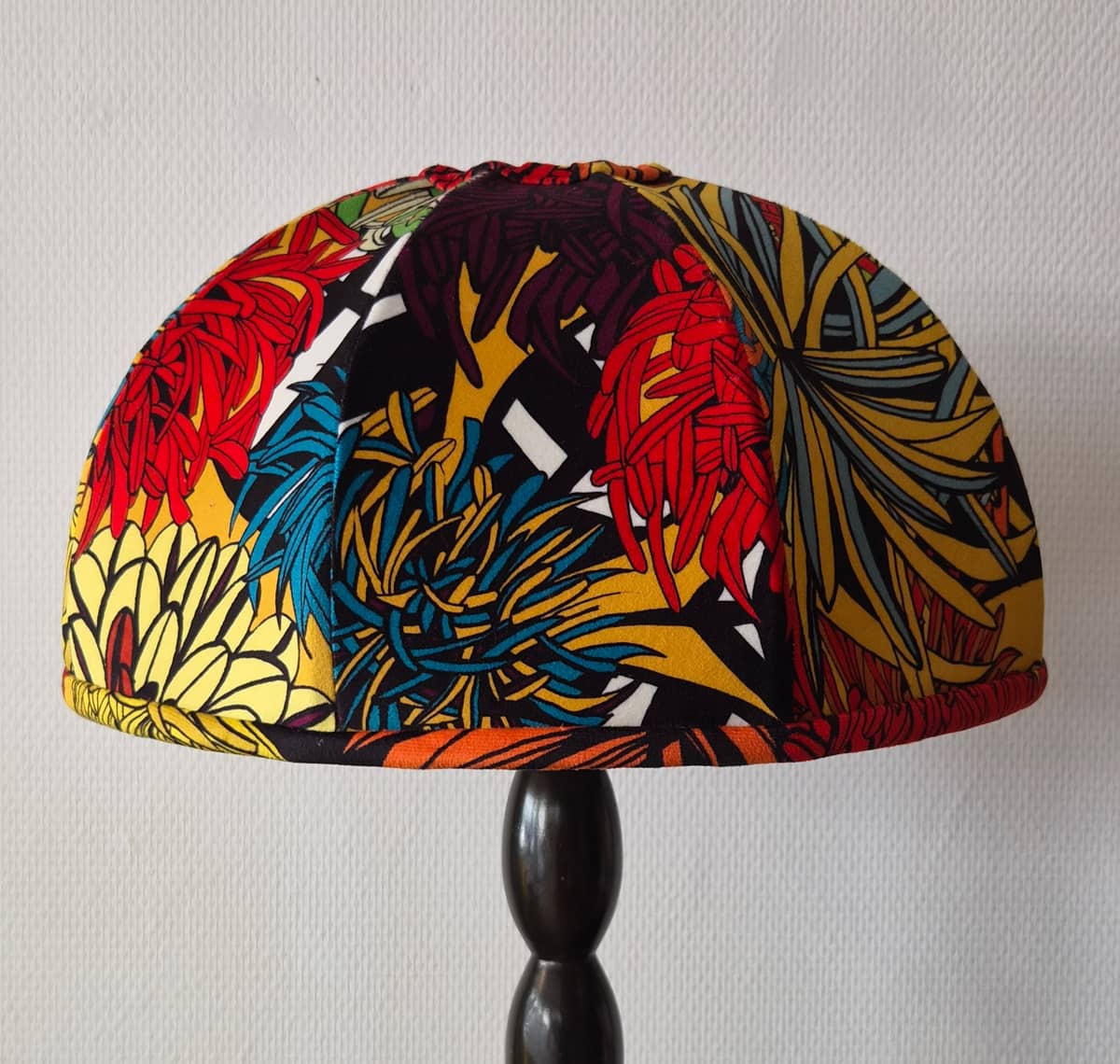 Abat-jour couture Dome "Les Dahlias rouge "