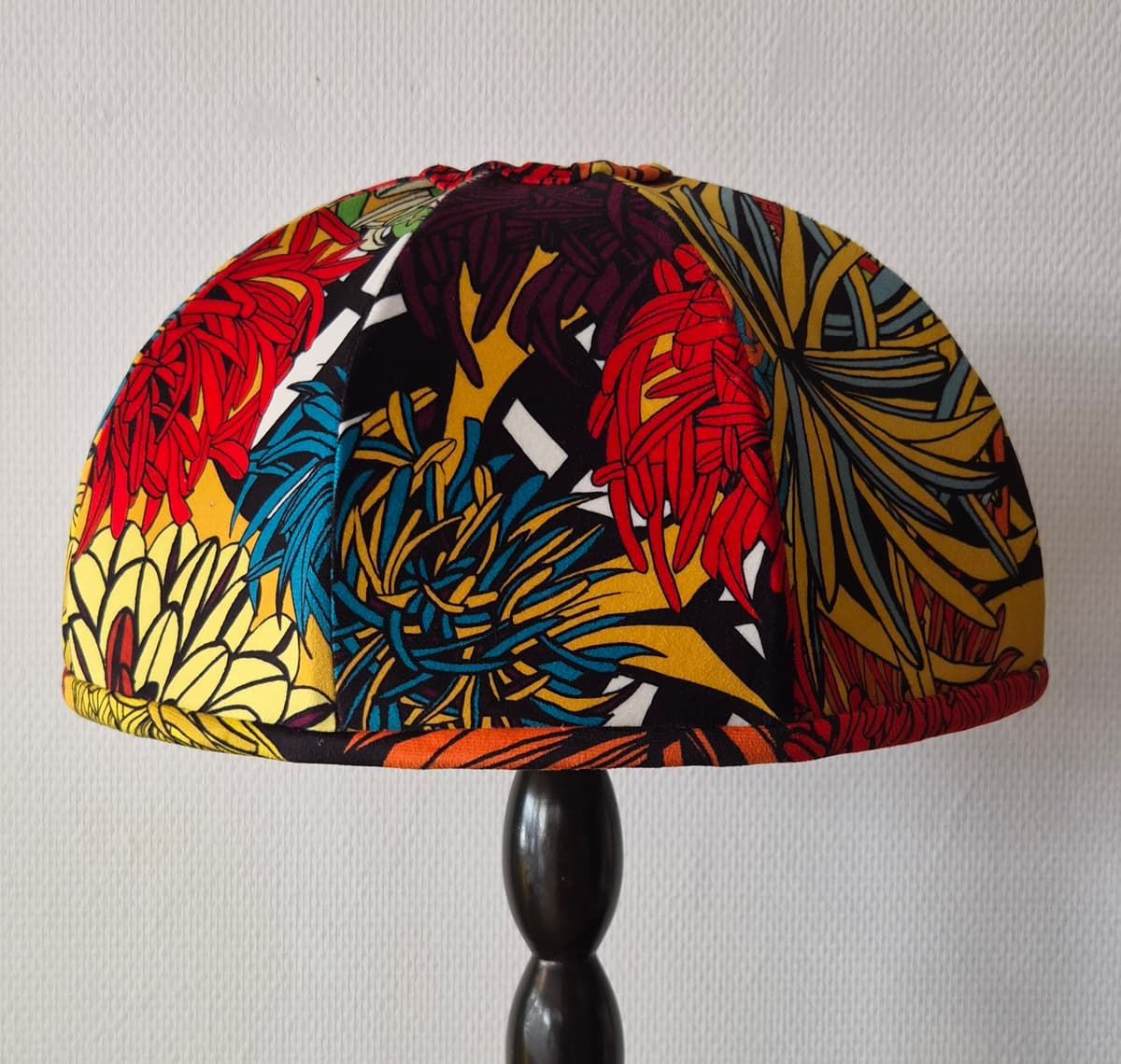 Abat-jour couture Dome "Les Dahlias rouge "