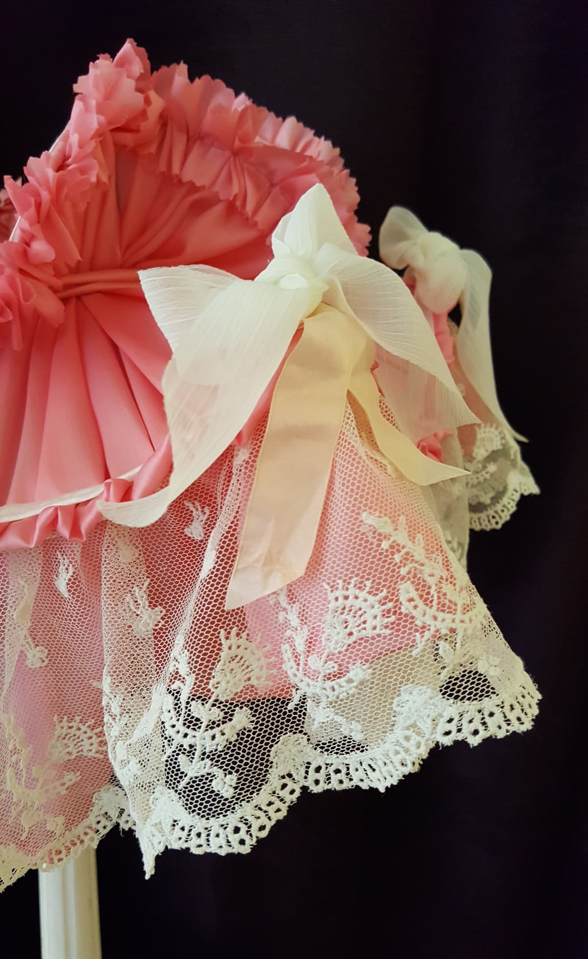 Détail de couture et dentelle sur abat-jour