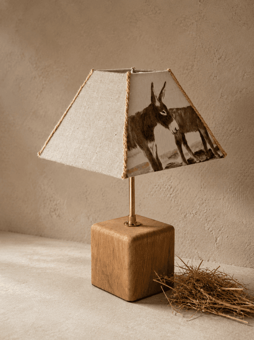 Lampe les anes au pré avec pied en chène (vue 2)