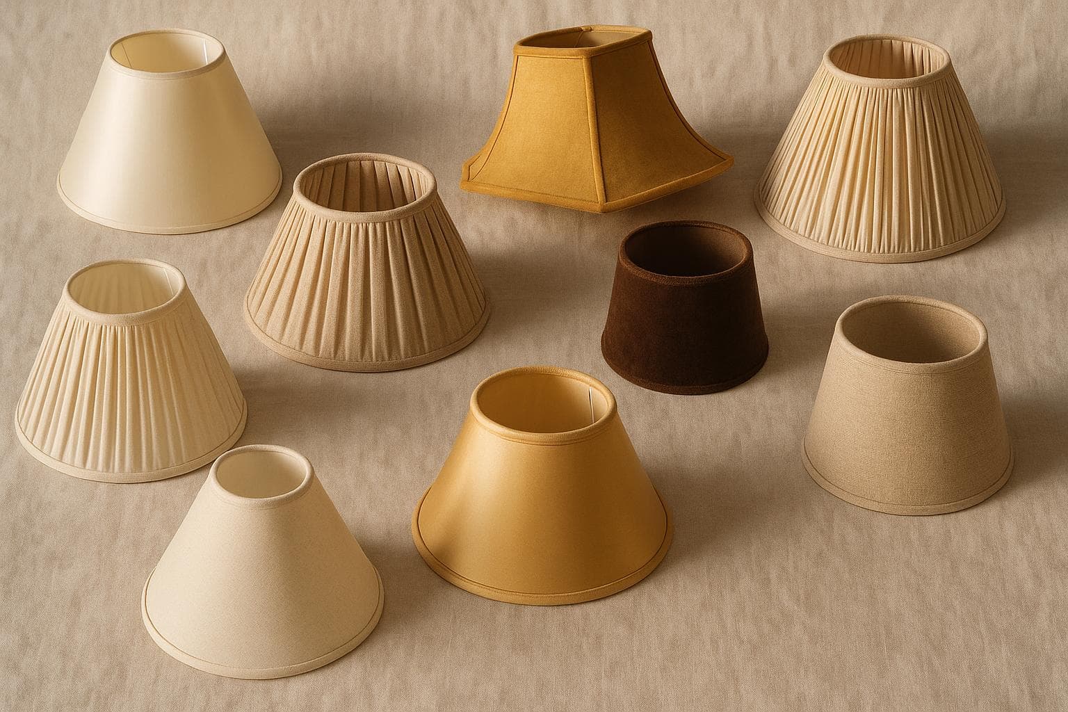 Guide pour choisir un abat-jour : differentes formes et matieres sur une table