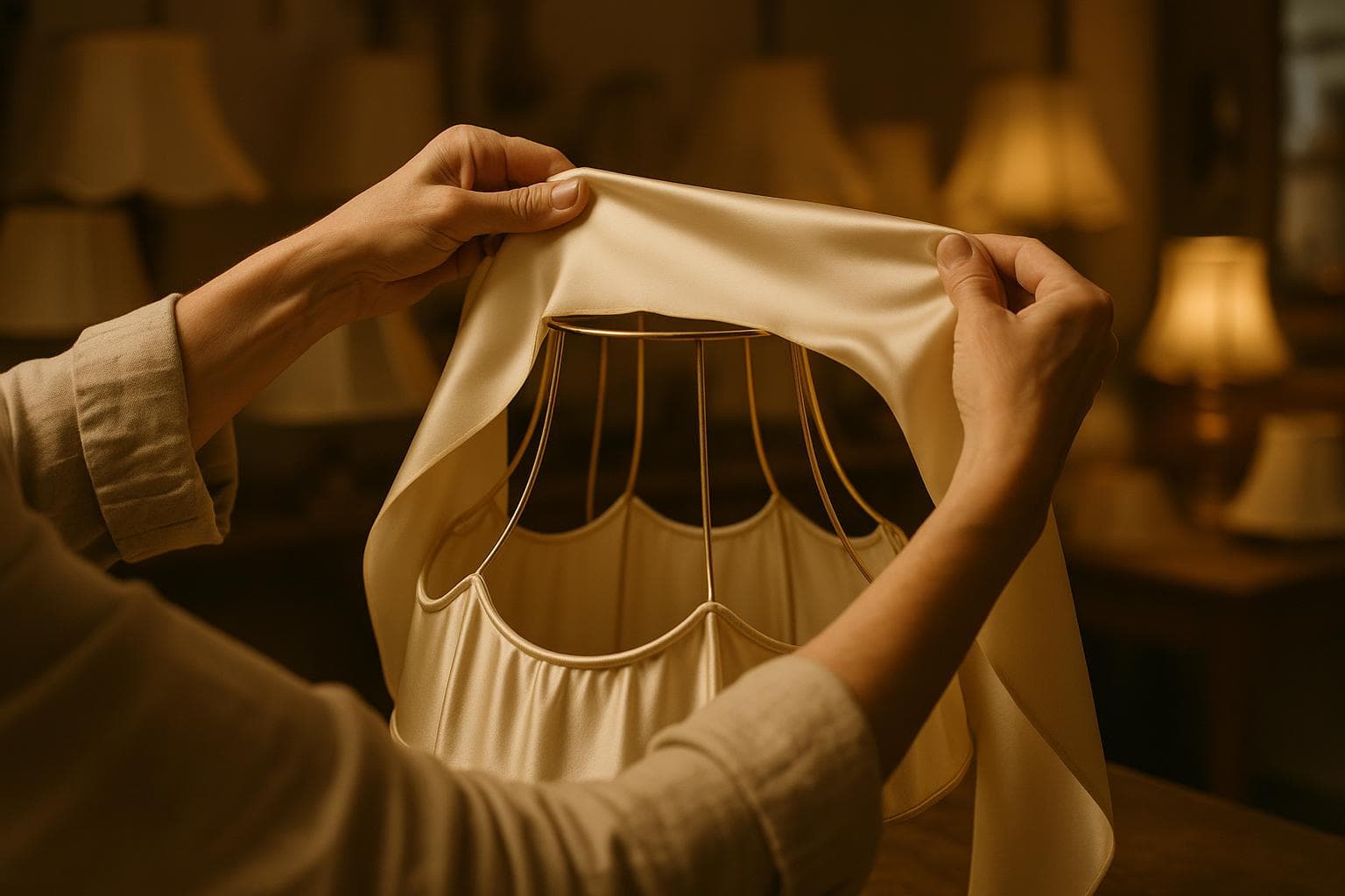 Artisan façonnant un abat-jour à la main — savoir-faire artisanal Illumine