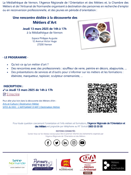 Rencontre dédiée à la découverte des Métiers d'Art Jeudi 13 Mars 2025 à Vernon