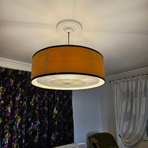 SUSPENSION cylindre velours jaune moutarde