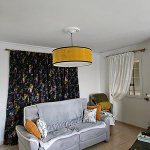 SUSPENSION cylindre velours jaune moutarde